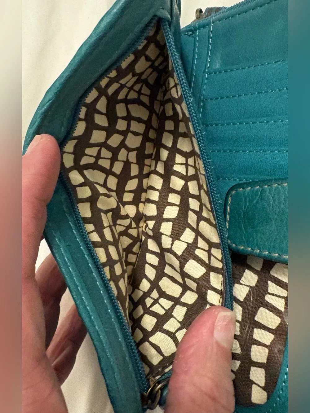 Fossil Teal Leather Clutch Wallet